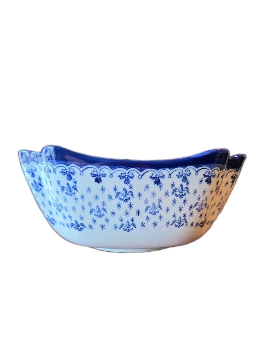 Vintage WCL Serving Bowl Blue Fleur-de-lis Cottage Grandma Country